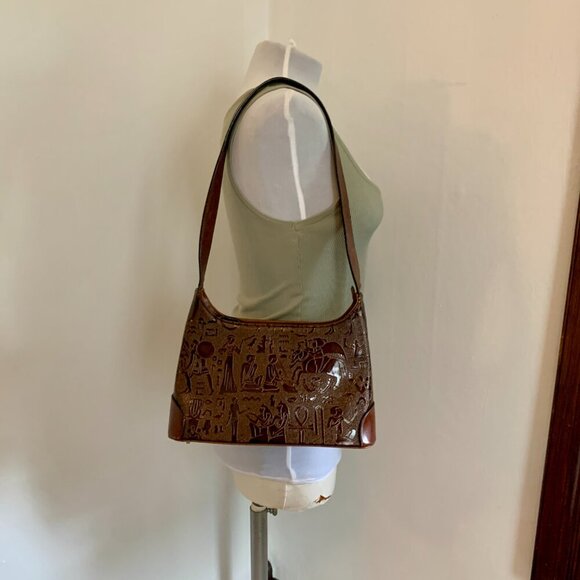 VTG Leather Hungun Egyptian Hieroglyphic Brown Hand Bag Purse Goddess Carving - Picture 9 of 15